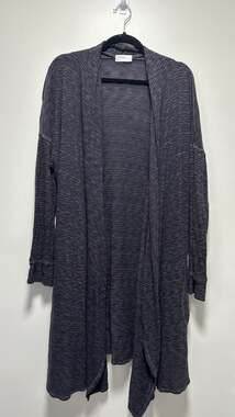 Allen Allen USA Womens Large Charcoal Grey Space Dye Open Front Long Cardigan